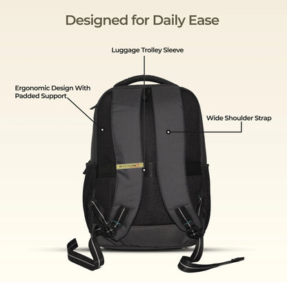 Timus Cyprus Business Smart Premium Polyester Backpack -21L | Fits Upto 15.6-inch Laptop with Ventilated Back Panel, Travel Durable Bag Ideal for Office, Travel, School