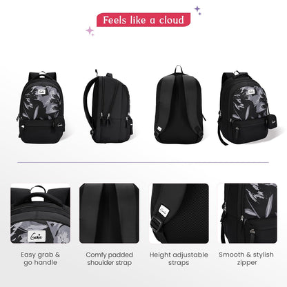 Genie School Backpack For Girls |19 In-40 Ltr with Laptop Sleeve, Rain Cover and Three Compartments with Padded Shoulders |Best for Books,Stationery,Lunch Box & Essentials
