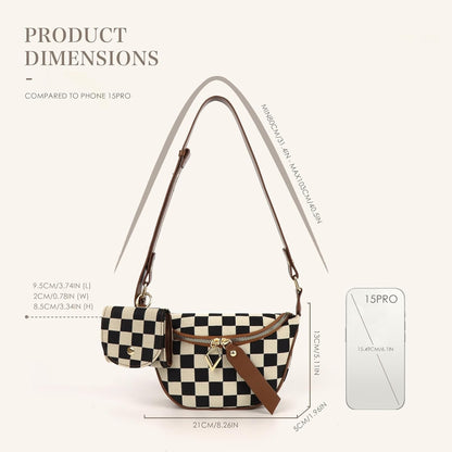 Women’s Checkered Crossbody Sling Bag – Canvas Fanny Pack with Adjustable Strap & Coin Pouch | Side Ring Bag