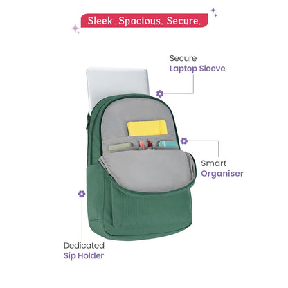 Genie Essence Casual Backpack For Girls |18 In-27Ltr with Laptop Sleeve, Rain Cover and Three Compartments