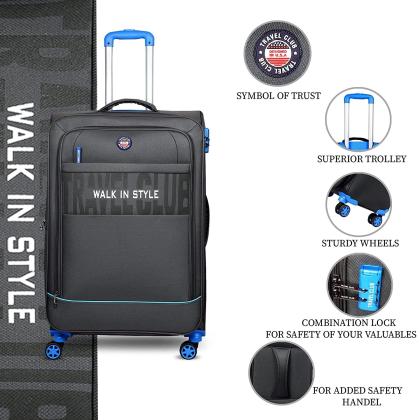 Travel Club Black 8 Wheeler Soft Check-in Trolley Bag