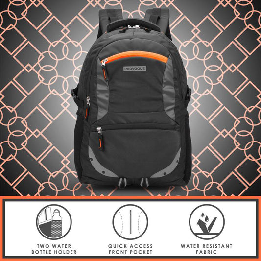 PROVOGUE  Large 35 L Laptop Backpack Spacy unisex backpack with rain cover and reflective strip  (Black)