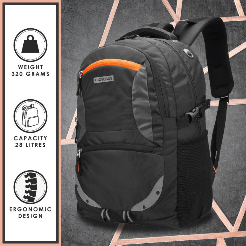 PROVOGUE  Large 35 L Laptop Backpack Spacy unisex backpack with rain cover and reflective strip  (Black)